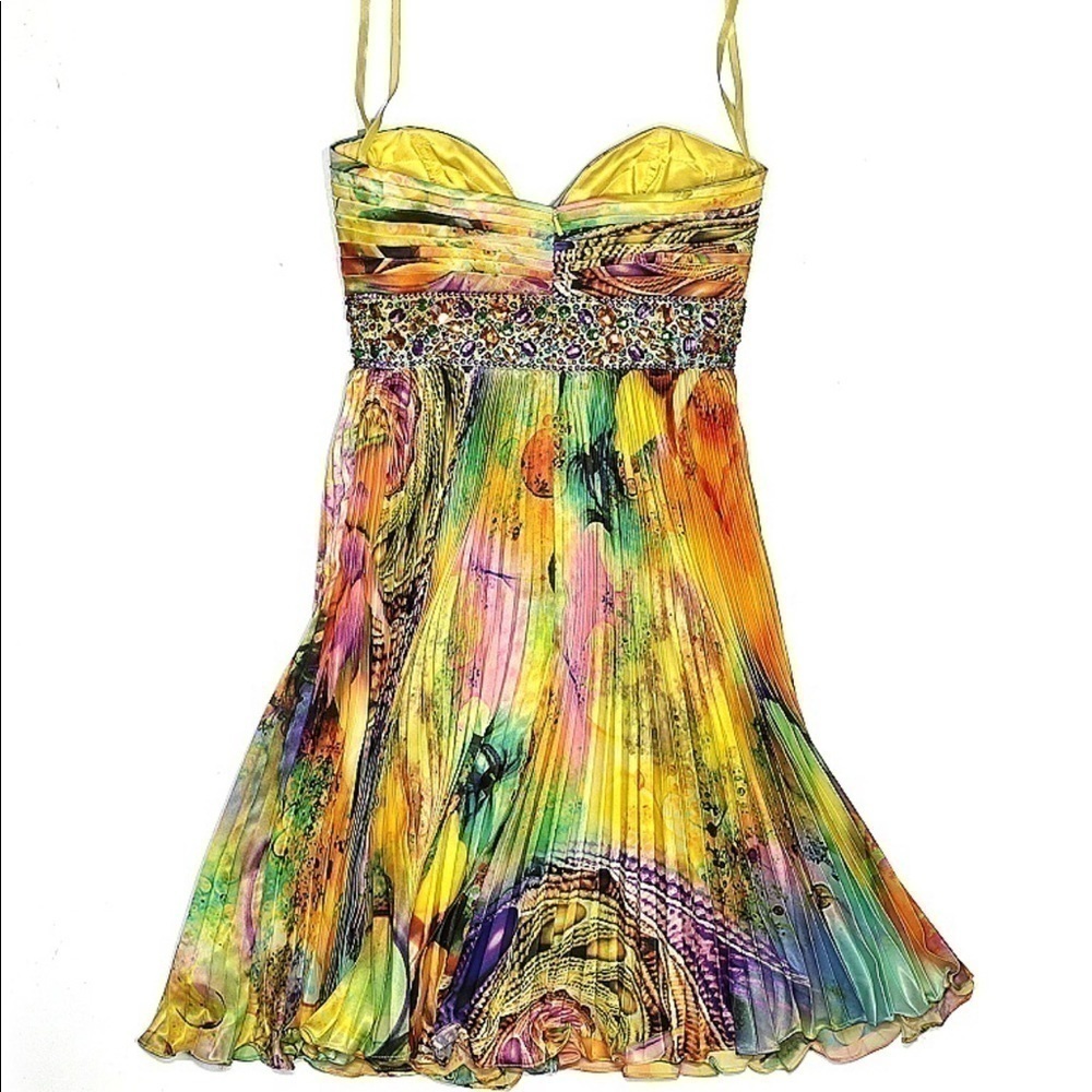 NIGHT MOVES BY ALLURE STUNNING MULTICOLORED DRESS BEJEWELED STRAPLESS DRESS - Picture 3 of 5